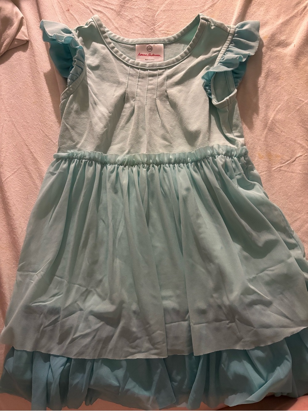 Hanna Andersson Aqua Ruffle Sleeve Girls Dress